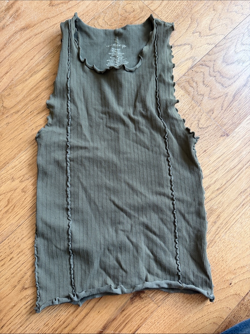 Ribbed Olive Tank Top with Lettuce-Edge Trim